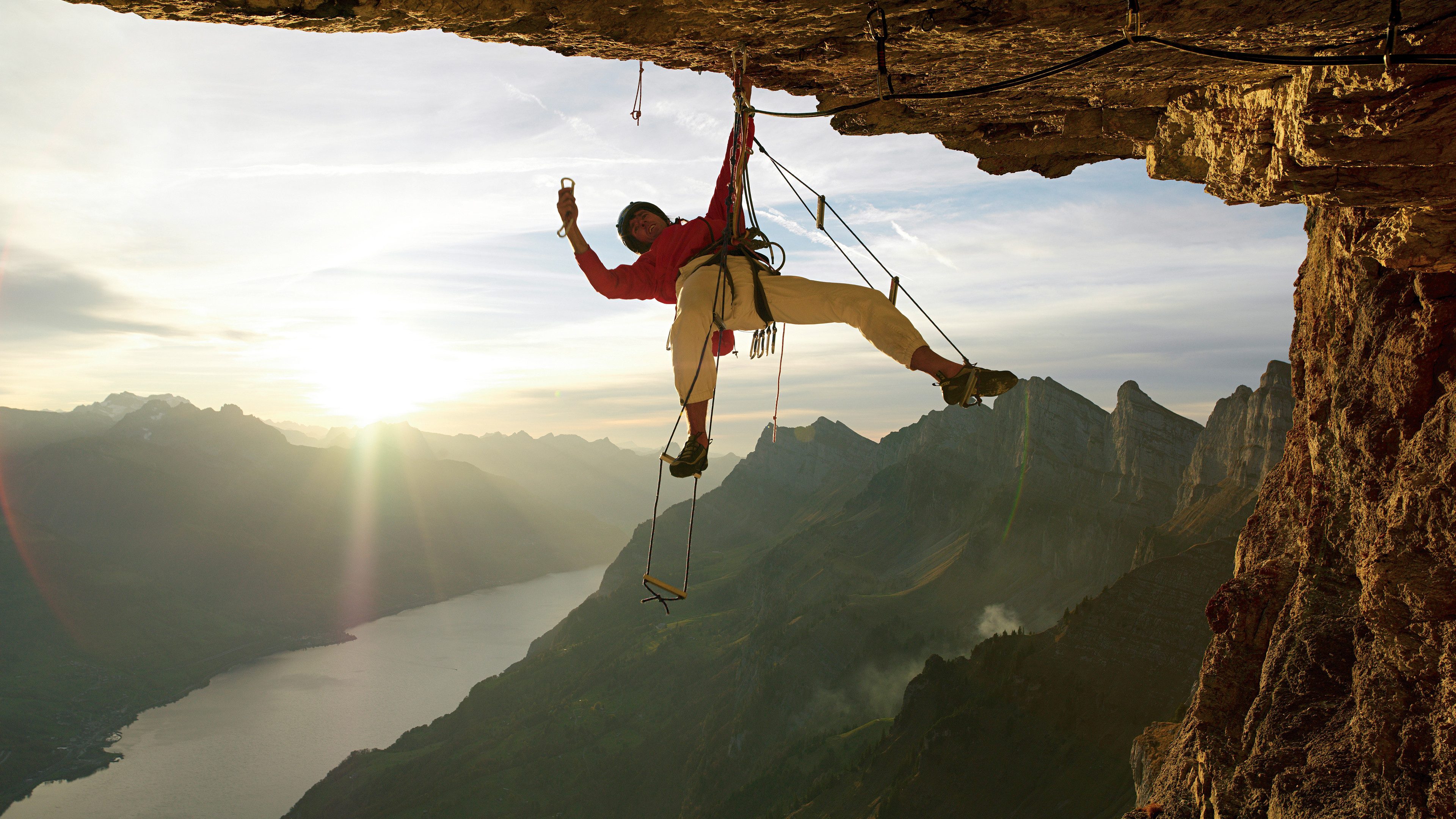 Klettern, Chaeserugg, Dachroute 6+ Ae, Churfirsten, St. Gallen, Schweiz, Climber Thomas Waelti